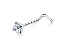 3mm Round CZ Silver Curved Nose Stud NSKB-75